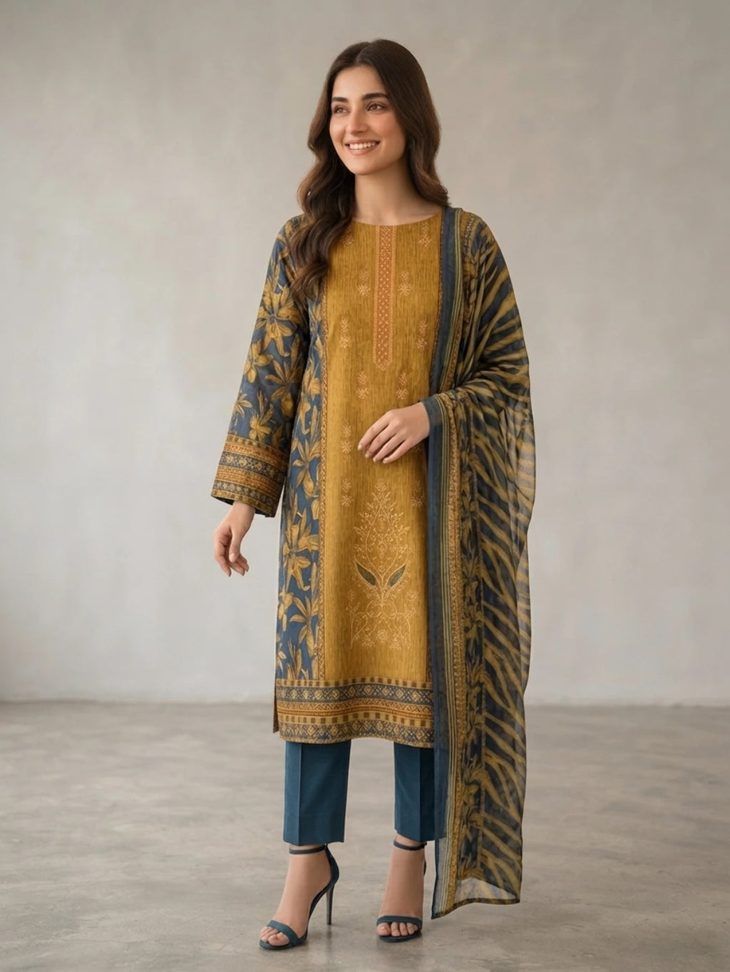 Zareen Olive – Premium Embroidered Lawn