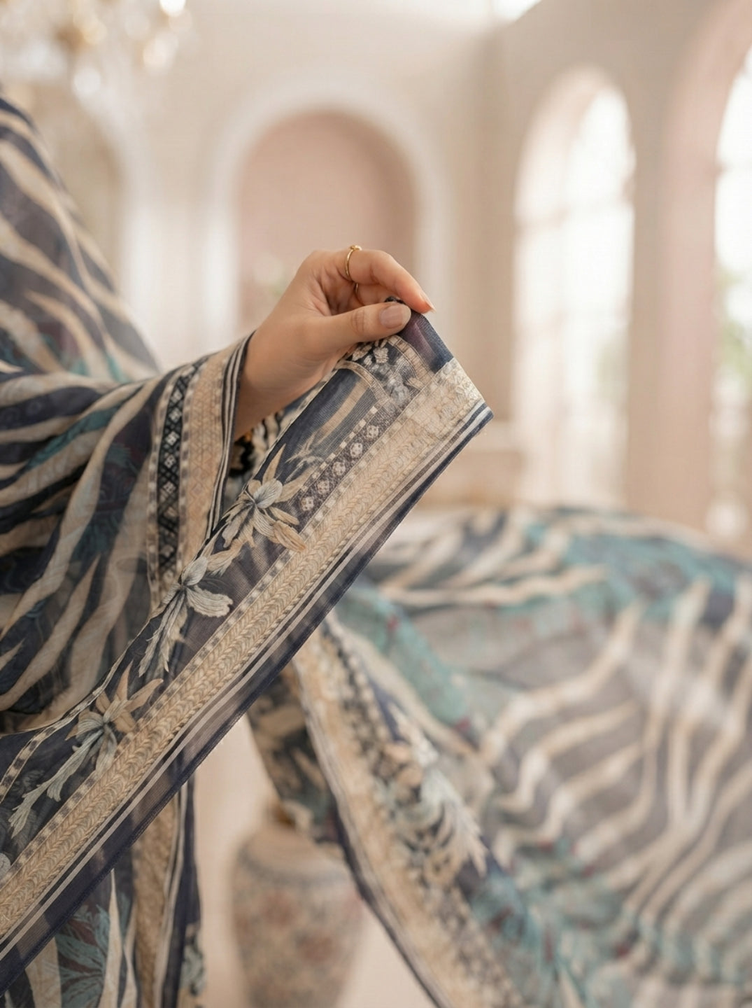 Midnight Elegance –  Premium Embroidered Lawn